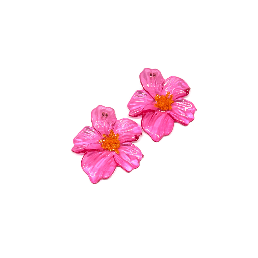 Boucles d’oreilles Hibiscus rose