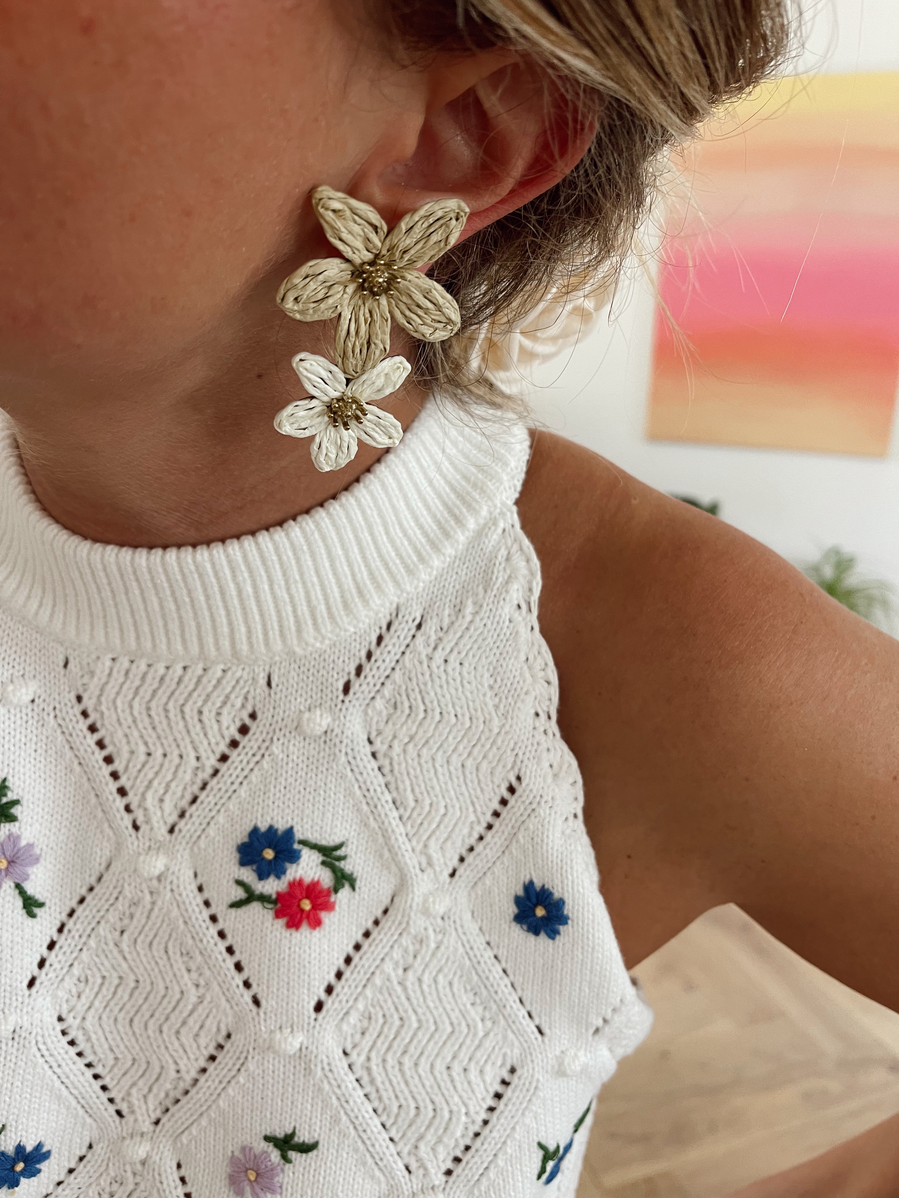 Boucles d’oreilles Janis - beige blanc