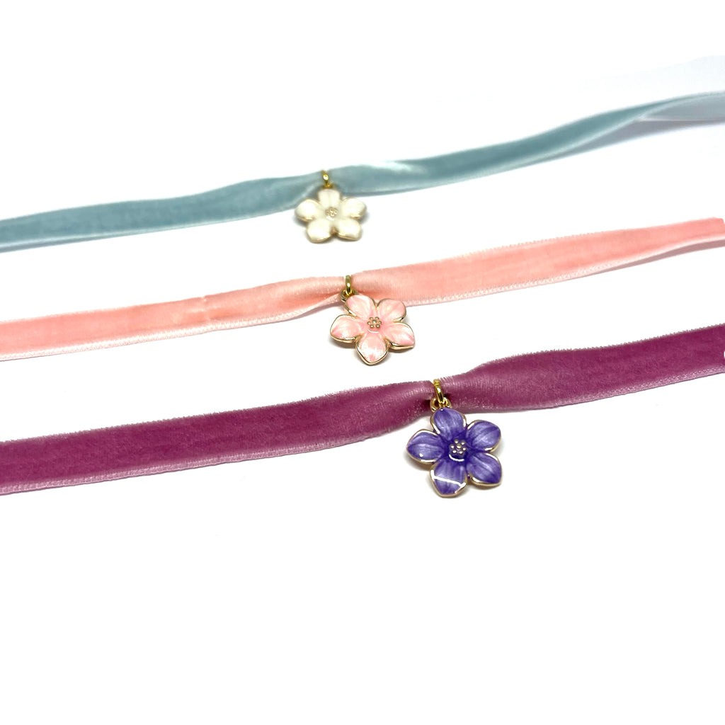 Bracelet ruban fleur velours