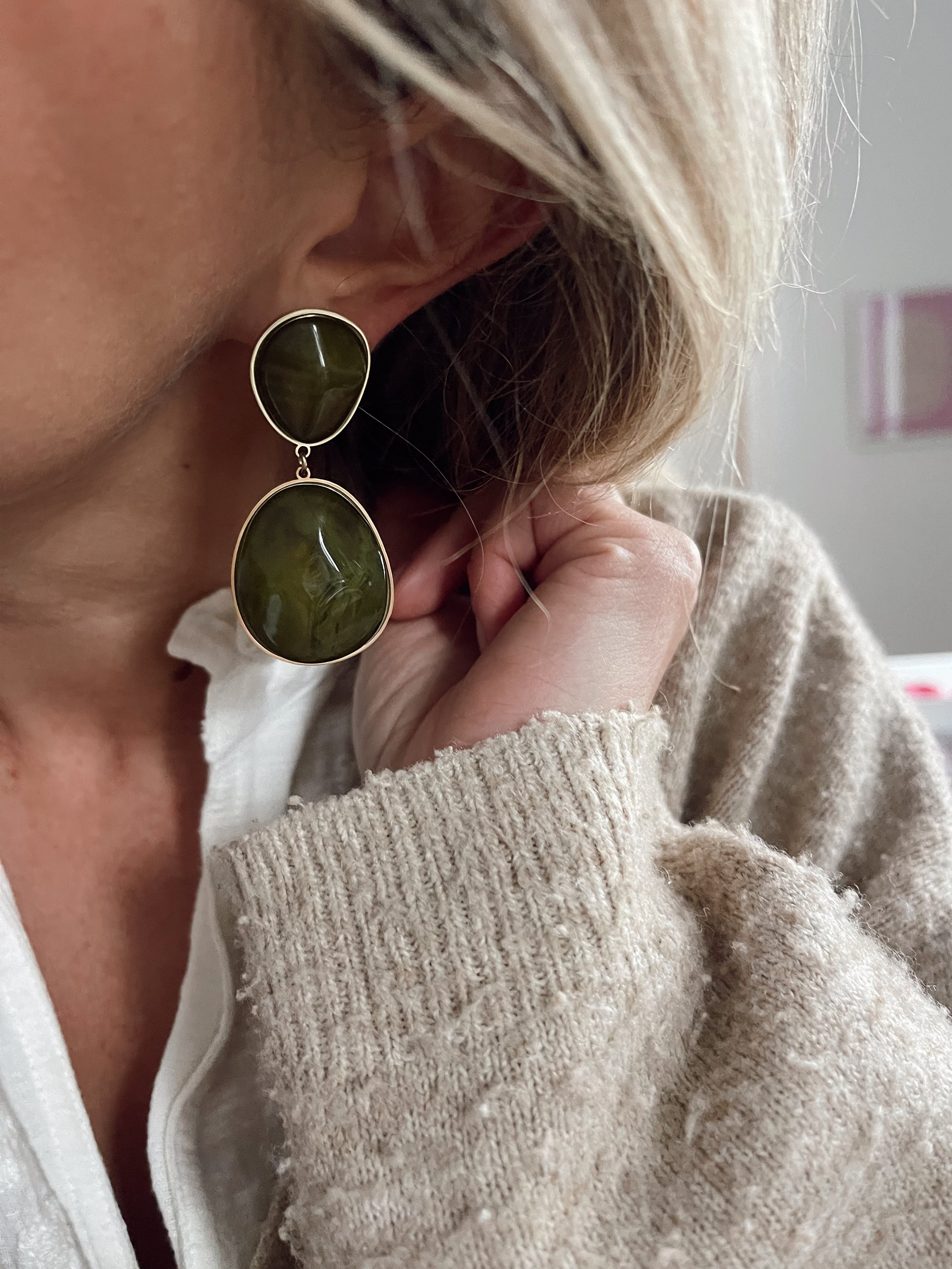 Boucles d'oreille Candice - kaki