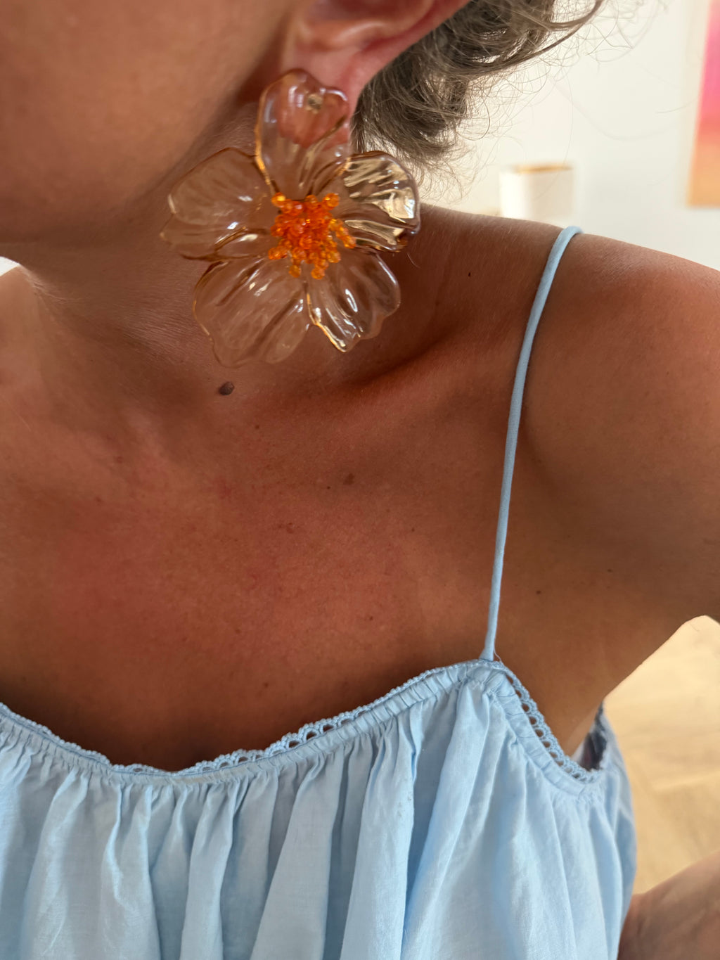 Boucles d’oreilles Hibiscus ambre