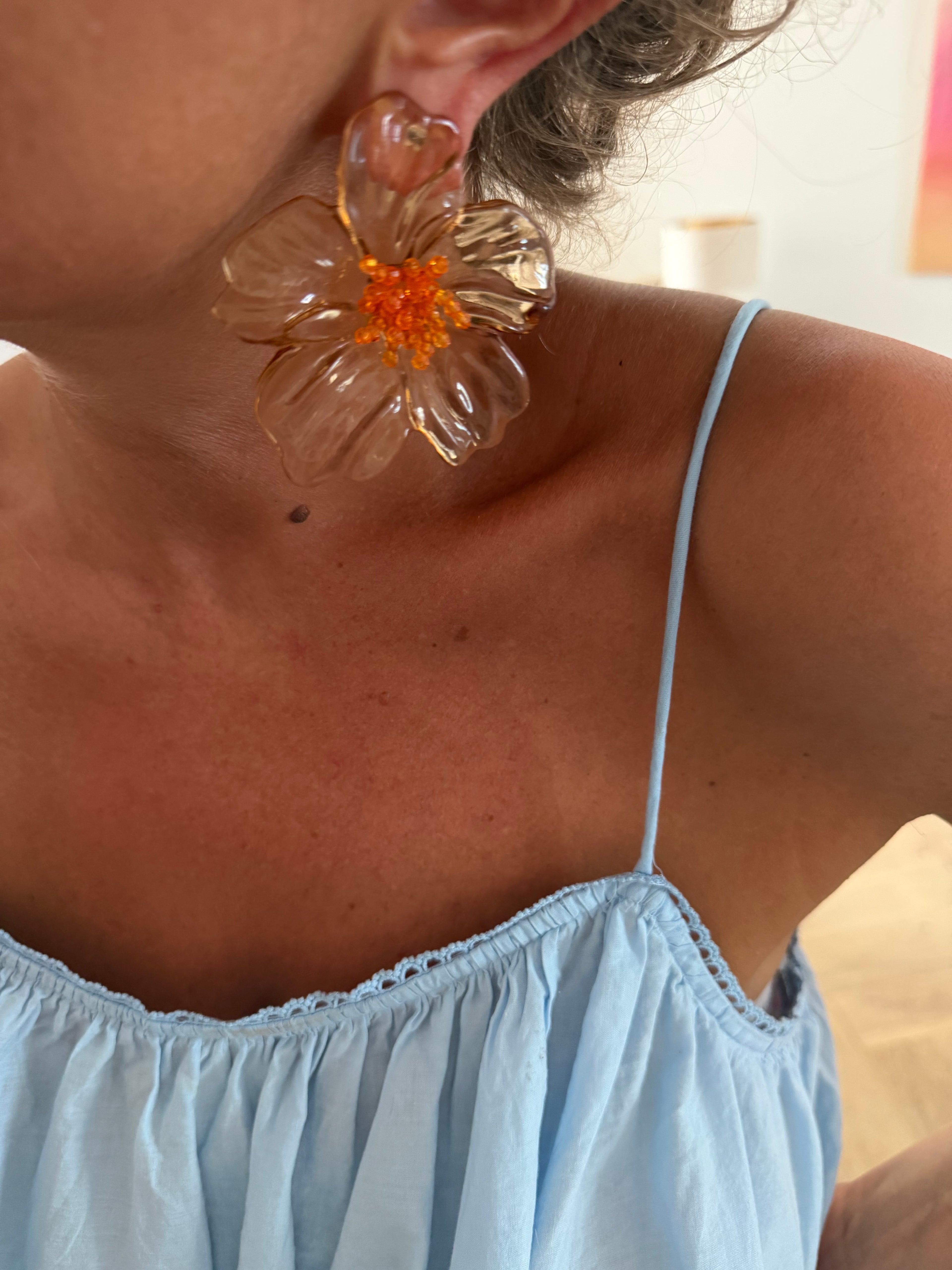 Boucles d’oreilles Hibiscus ambre
