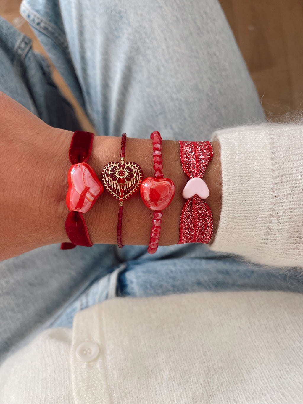 Bracelet ruban elastique coeur