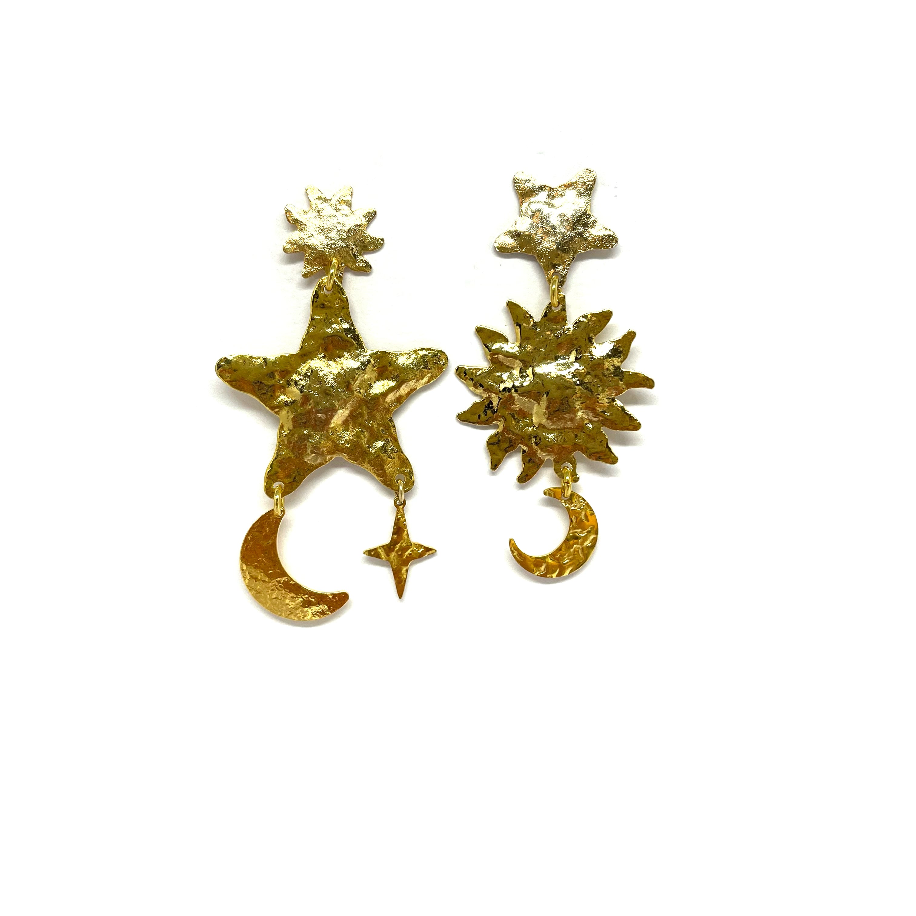 BOUCLES DOREILLES OR ETOILE SOLEIL LUNE